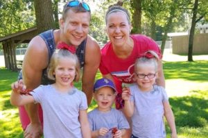 The Lazer family of Rosemount, shown in a July 4, 2017 photo, were involved in a two-vehicle crash in rural Vermillion Township on Saturday, June 16, 2018. The crash killed Jared Lazer, 34, of Rosemount, and injured his wife, Jillayne, and their three children -- twin 5-year old girls, Peyton, left, and Audrey, far right, and 3-year old son, Parker, center. (Courtesy of Jennifer Bottem).